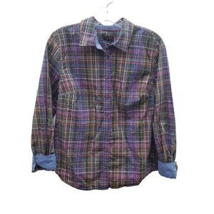 Talbots Plaid Button Down Chambray Cuff Size 10 Cotton Prep